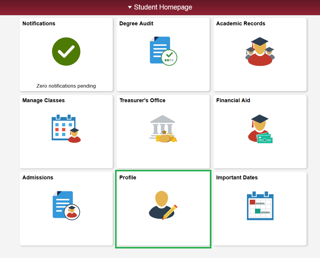 Example Student Homepage screen